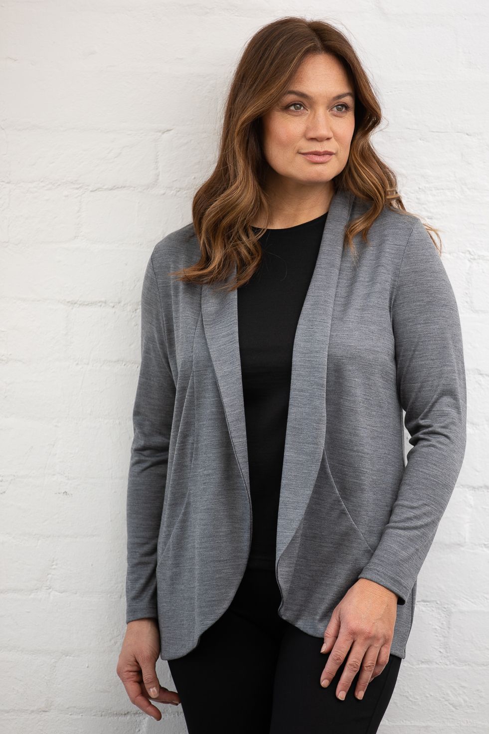 HEDRENA JERSEY CURVED HEM CARDIGAN