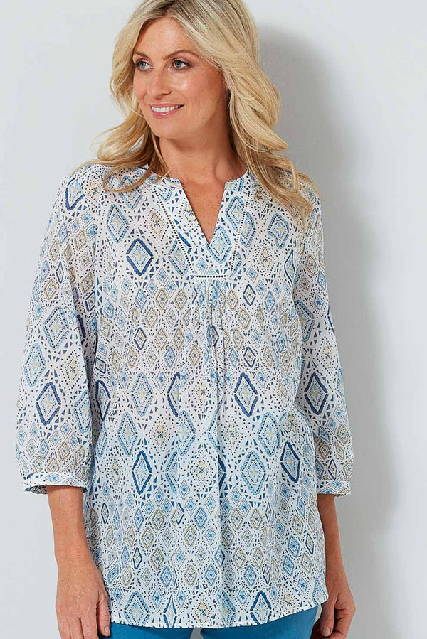 ALEAH 3/4 SLV TUCK FRONT TUNIC