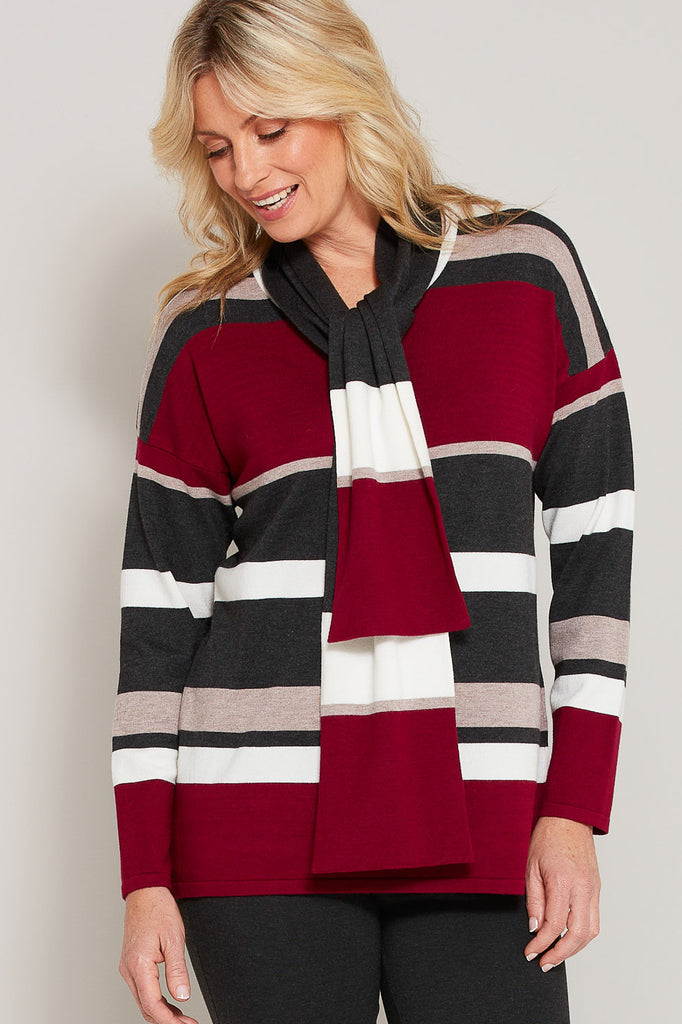 STRIPE SWEATER WITH SCARF